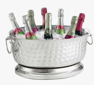 Venta al por mayor de bañeras enfriadoras de hielo de metal martillado con base de pedestal, para múltiples botellas de vino y champán, ideales para empresas de alquiler de eventos - Product Image 1