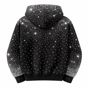 Sweat à capuche noir personnalisé pour homme avec strass, motif étoile scintillant sur toute la surface, coupe oversize, streetwear, pull, fabricant OEM - Product Image 5
