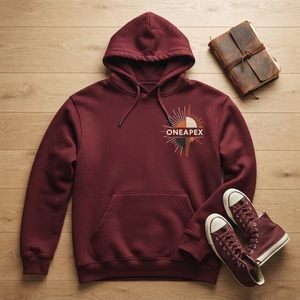 Sweat-shirt à capuche bordeaux pour homme ONEAPEX, imprimé géométrique soleil éclatant, pull décontracté en polaire, coupe classique, pour l'automne - Product Image 5
