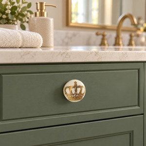 SHUBHAM Luxury Ivory <b>Ceramic</b> Cabinet <b>Knob</b> with Gold Crown Design – Decorative Furniture Drawer Wardrobe <b>Cupboard</b> Handle - Product Image 3