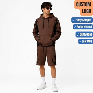 Conjunto de Sudadera con Capucha y Pantalones Cortos de Felpa Gruesa para Gimnasio y Fitness, Impresión Personalizada, OEM - Product Image 1