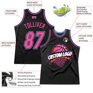 Maillot de basketball personnalisé sans manches noir et rose en mesh sublimé, débardeur unisexe adulte toutes saisons respirant et à séchage rapide - Product Image 2