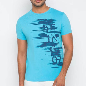 Camiseta de Manga Corta para Hombre, Color Azul Claro, Cuello Redondo, Estampado de Letras en la Parte Delantera, Corte Regular, Estilo Casual, 100% Algodón, Transpirable, de Secado Rápido - Product Image 4