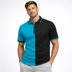 เสื้อเชิ้ตผู้ชายพรีเมียมหรูหราทรงเข้ารูป แขนสั้น ผ้าถัก ลายเสือปัก แต่งสีตัดกัน สไตล์ลำลอง สปอร์ต รับสกรีนโลโก้ - Product Image 1