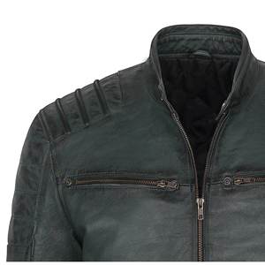 Chaqueta de cuero Original para hombre, chaqueta con cuello levantado, fabricación directa de fábrica, Verde - Product Image 3