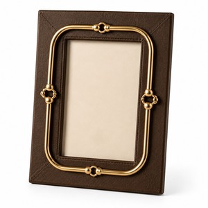 Classic Equestrian Style Photo <b>Frame</b> Designed With <b>Black</b> Leather Look Finish And Gold Buckle Accents For A Distinctive Decor - Product Image 2