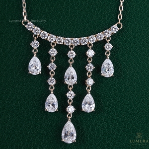 สร้อยคอเพชรทรงหยดน้ำแบบเรียงซ้อนประดับเพชรทรงกลมแบบฝังเพชร 14K ทองคำแท้ เครื่องประดับหรูหราสำหรับผู้หญิง - Product Image 1