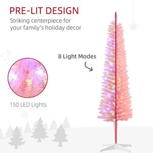 Albero di Natale Artificiale a Forma di Matita da 1,5 m Pre-Illuminato con Luci LED Colorate, Rami Rosa, Decorazioni Natalizie - Product Image 6