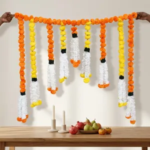Artificial Marigold and Jasmine Flower Garland Backdrop with Orange Yellow <b>White</b> <b>Hanging</b> Strings for Wedding and Festival Decor - Product Image 3