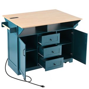 K K 55.7 Large <b>Kitchen</b> Island with 2 Drop Leaf Rolling <b>Kitchen</b> Cart on 5 Wheels Power Outlet <b>Folding</b> Storage Dining <b>Table</b> - Product Image 6