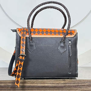 กระเป๋าโท้ทหนังวัวแท้ลายตารางหมากรุก งานแฮนด์เมด พร้อมหูหิ้วถักแบบถอดได้และสายสะพายข้างแบบถอดได้ รุ่นใหม่ล่าสุด ขายส่ง - Product Image 5