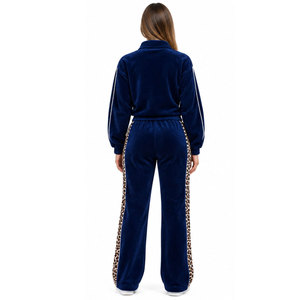 Ensemble de survêtement pour femme bleu marine à imprimé léopard, manches longues, fermeture éclair sur le devant, coupe décontractée, tenue d'automne, sweat-shirt et pantalon - Product Image 3