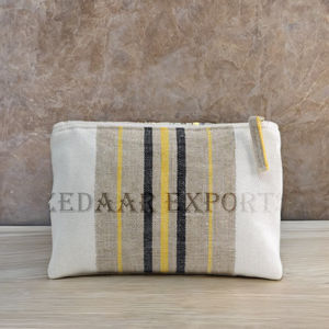 Vente en gros de sacs à maquillage à rayures en lin personnalisés de grande capacité sacs à main pochettes de voyage à fermeture éclair taille personnalisée motif bas quantité minimale de commande - Product Image 1