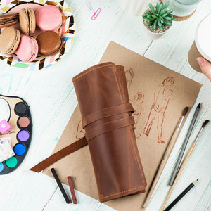 Rouleau à outils en cuir de qualité supérieure pour artistes, porte-crayons portable, organisateur de rangement pour dessin, conception personnalisée, vente en gros OEM, prix d'usine - Product Image 2