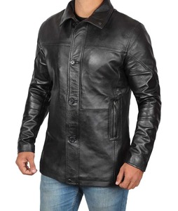 Men Black Genuine <b>Leather</b> Car Coat Classic <b>Long</b> <b>Leather</b> <b>Jacket</b> - Product Image 3