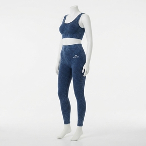 Conjunto Deportivo para Mujer, Top Deportivo y Leggings Azules con Efecto Desgastado, Cintura Alta, para Gimnasio, Yoga y Entrenamiento - Product Image 2
