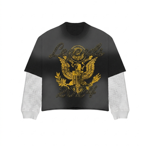 260 GSM Cotton Jersey Double Layer Tshirt Black White Mesh Sleeves Rhinestone Print Design <b>Logo</b> Shirt - Product Image 1