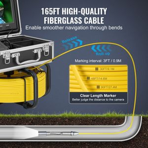 Telecamera per ispezione tubi con localizzatore 512Hz autolivellante, 165 piedi/50 m, schermo HD 1080P da 9 pollici, zoom 36X, endoscopio industriale a serpente - Product Image 5