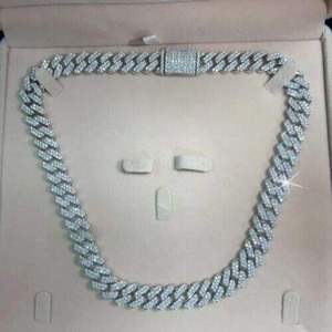 Collier chaîne cubaine hip-hop en argent sterling 925 plaqué or 18 carats avec moissanite taille baguette sertie griffe, cadeau de fiançailles - Product Image 4
