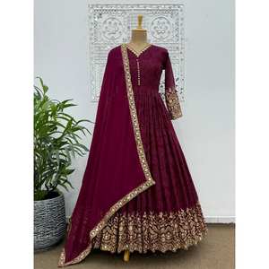 Robe Anarkali de soirée XL de créateur avec pantalon et dupatta, look élégant - Product Image 3