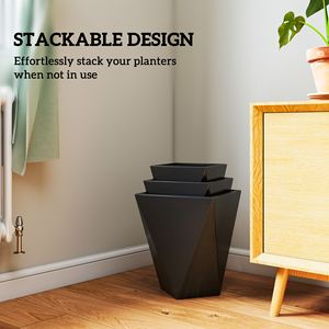 Set di 3 nero alto fioriere all'aperto vasi di fiori impilabili con drenaggio per giardino Patio arredamento balcone - Product Image 6