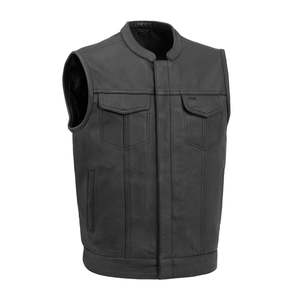 Gilet de moto en cuir véritable noir pour homme, style minimaliste, style club, avec fermeture éclair dissimulée, doublure intérieure douce - Product Image 6
