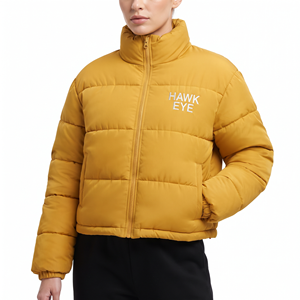 Best Quality Women's Casual Cropped Puffer Jacket Quilted Winter Padded <b>Coat</b> Long Sleeve <b>Zipper</b> Closure Adjustable Hem Outerwear - Product Image 1