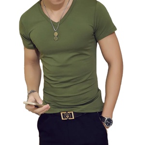 T-shirt à col en V blanc basique pour hommes Top à manches courtes en soie de lait d'été décontracté - Product Image 1