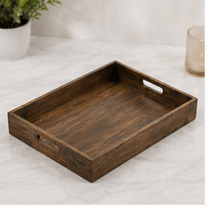 Plateau de rangement rectangulaire en bois, design rustique, durable, accessoire de table de cuisine intérieur - Product Image 5