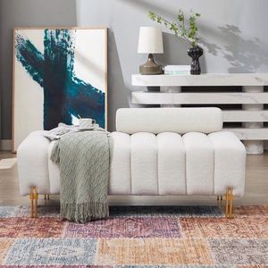 New Design Teddy Velvet Material Pull Storage Compartment Footstool <b>Sofa</b> Solid <b>Wood</b> <b>Frame</b> with Metal Feet <b>for</b> Living Room Use - Product Image 1