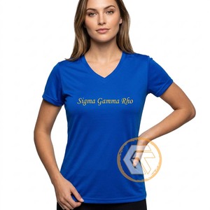 เสื้อยืดลำลองผู้หญิง Sigma Gamma Rho คอวี แขนสั้น ผ้าเจอร์ซีย์คอตตอน 100% แห้งเร็ว สีฟ้า สำหรับฤดูร้อน พิมพ์ลายโลโก้ตราสัญลักษณ์ - Product Image 1