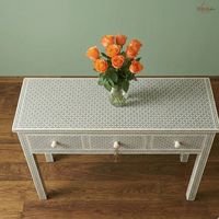 Table console moderne en nacre incrustée faite à la main, table d'entrée, table d'appoint ottoman avec tiroirs pour salon, villa, chambre à coucher
