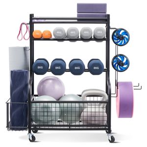 Porta Tappetini Yoga in Acciaio con Ganci e Ruote, Finitura Verniciata a Polvere, Organizzatore per Attrezzature da Palestra Domestica - Product Image 1