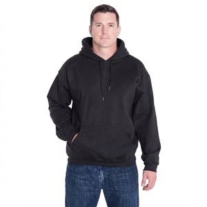 Sudadera con Capucha Unisex Negra para Invierno, Impresión Digital, Color Liso, Cordón Ajustable en la Capucha, Bolsillo Delantero, Manga Larga, Ropa Casual - Product Image 1