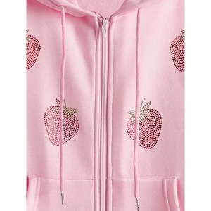 High Quality Embroidered <b>Zipped</b> Rhinestone Design Women's Polyester Heavyweight French Terry Waterproof Streetwear Hoodie Custom - Product Image 2