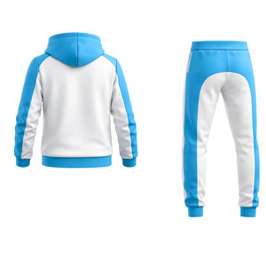 Conjunto de chándal azul y blanco con contraste para hombre – Sudadera con capucha y cremallera y pantalones jogger, ropa deportiva ajustada para gimnasio, conjunto informal para fitness - Product Image 4