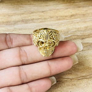 Nouvelle Arrivée Bague Tête de Mort Gothique en Laiton pour Hommes, Plaqué Or 18 carats, Filigrane, Squelette, Punk, Motard, Bijoux Tête de Mort, Vente en Gros/OEM/ODM - Product Image 2