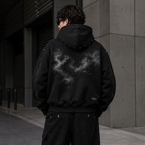 TwillSports Men's Oversized Hooded Zip-Up Fleece Sweatshirt With <b>Galaxy</b> Print And Flame Sleeves Streetwear Style Autumn Wear - Product Image 4