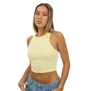 Débardeur court ajusté pour femme, jaune clair, en coton, col rond, design basique d'été, best-seller, prix de gros - Product Image 5