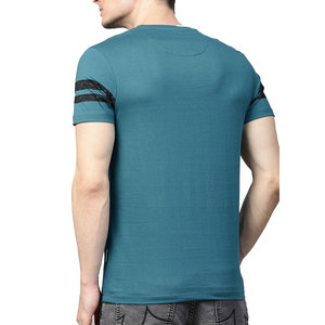Camiseta de Manga Corta para Hombre, Color Verde Azulado, Cuello Redondo, Corte Regular, Informal, de Algodón, con Patrón de Jersey, Transpirable, Tejido Antiarrugas de Secado Rápido - Product Image 2