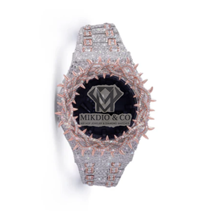 Reloj Digital de Lujo Personalizado OEM con Incrustaciones de Moissanita VVS para Hombre, Bisel con Espinas Doradas, Caja Completamente con Diamantes, Correa de Goma, Estilo Hip Hop - Product Image 6