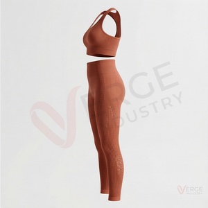 Ensemble de yoga sans couture pour femmes, leggings taille haute, soutien-gorge de sport dos nageur, tenue texturée 2 pièces - Product Image 3