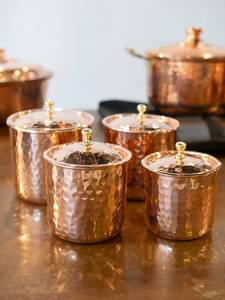 Round Copper Utility Canister Handmade Pantry <b>Storage</b> <b>Jar</b> <b>Kitchen</b> Food Vessel Tea Coffee Sugar Container Spice Holder - Product Image 4
