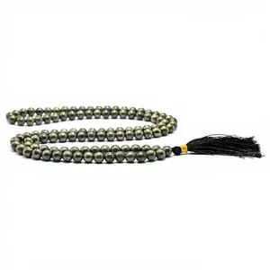 Collar Mala de 108 cuentas de pirita natural, cuentas de oración de piedra preciosa redondas de 8 mm, collar de meditación y yoga con borla, venta al por mayor - Product Image 4