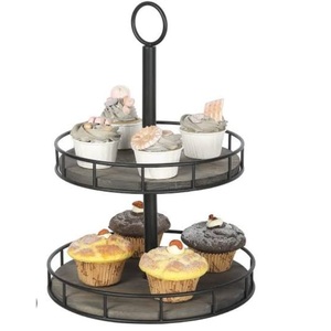 Hot Selling Two Tier Metal and Wood Cupcake <b>Stand</b> <b>Tea</b> Party Pastry Round Cake <b>Stands</b> Serving Platter Supply By India - Product Image 1