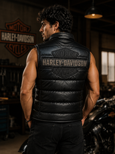 Chaleco de Cuero Genuino sin Mangas para Hombre, Marca H-D, con Logotipo Bordado, Estilo Urbano, Transpirable, de Secado Rápido, para Invierno, OEM - Product Image 1