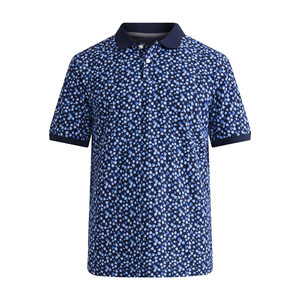 Polo en coton à manches courtes pour homme, imprimé floral bleu, décontracté, respirant, tissage Oxford, coupe classique - Product Image 1