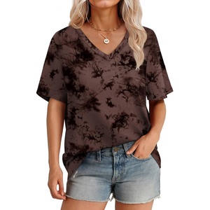 T-shirt imprimé à col en V pour femme, doux, confortable, décontracté, à manches courtes, en coton doux, écologique, respirant, exporté du Bangladesh - Product Image 3