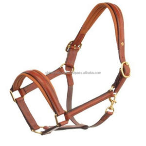 Licou de cheval en cuir double rembourré de la plus haute qualité en cuir véritable brun noir et beige avec quincaillerie en nickel ou en laiton - Product Image 2