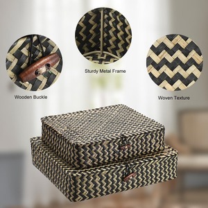 Ensemble de 2 paniers de rangement plats en osier tressé avec couvercle, en jonc de mer naturel, faits à la main, vente en gros, écologiques, fabriqués au Vietnam - Product Image 2